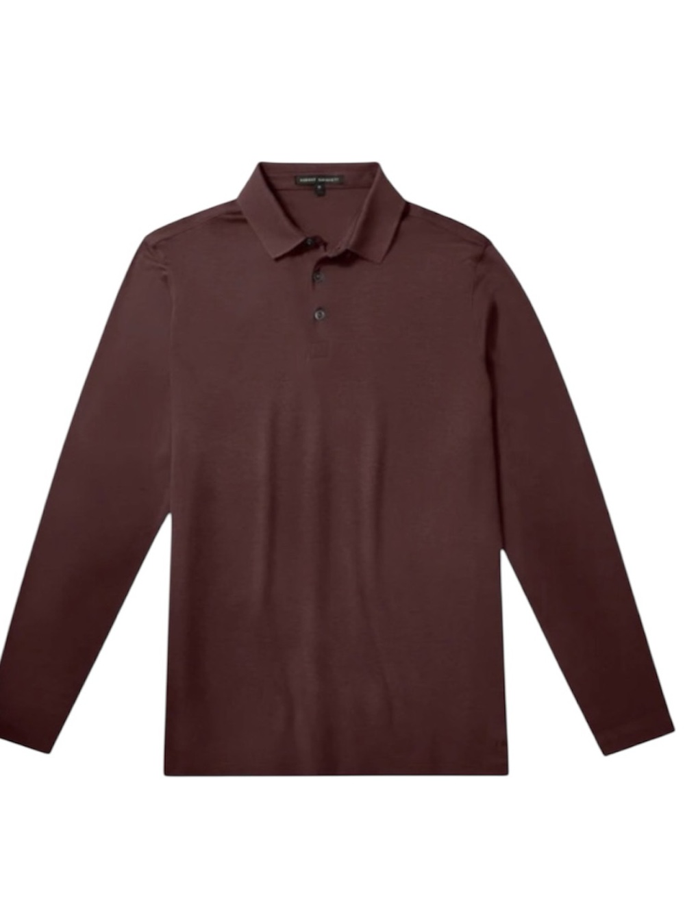 Robert Barakett Brown Maroon Long Sleeve Polo Shirt with Honeycomb Knit Collar M
